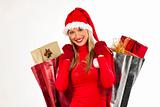 Attractive Santa girl with presents bags