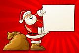Santa Claus with sack and blank Christmas greeting paper