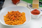italian spaghetti with tomato and chicken sauce