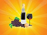 rays background with fruit and wine glass