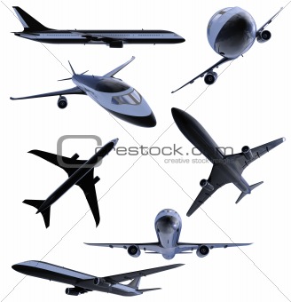 Collage of isolated black airplane