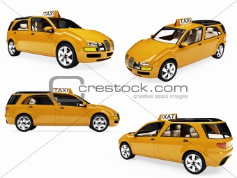 Collage of isolated concept yellow taxi