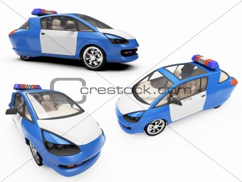 Collage of isolated concept police car