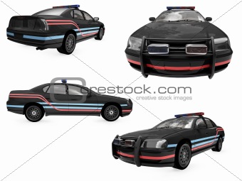 Collage of isolated black police car
