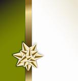 golden bow on a ribbon with green background