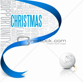 Christmas card with blue ribbon