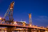 Night Scene of Steel Bridge in Portland, Oregon.
