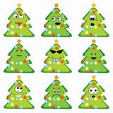 Cartoon christmas trees set with different emotions