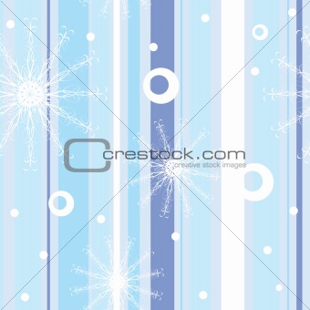 Blue winter seamless pattern with stripes, snowflakes and circle
