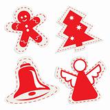Christmas icon set with ginger bread, christmas tree, little bel