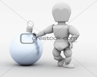 Man leaning on Christmas Bauble