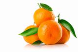 fresh tangerine fruits with green leaves isolated