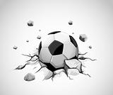 grey concrete ground cracked by soccer ball