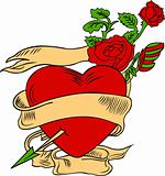 beautiful rose and heart emblem