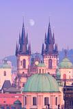 czech republic, prague - towers of tyn church at dusk