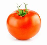 fresh red tomato with green leaf isolated