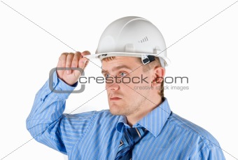 man at white helmet