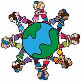 Globe with Surrounding Kids Hugging