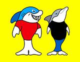 Shark and dolphin