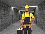 manual worker in concrete tunnel background