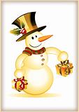 funny Snowman with two gift boxes