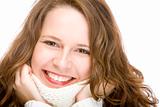 Young attractive woman with scarf is smiling happy 