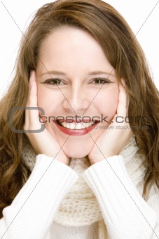 Young attractive woman with scarf is smiling happy 