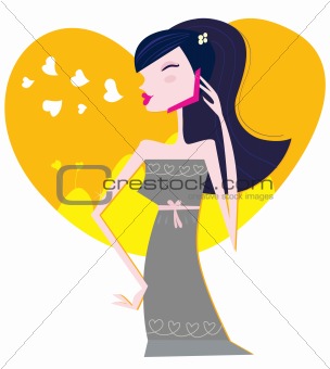 Love message, a young woman with cell phone