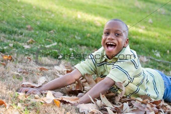Young African American Boy Having Fun in the Park.