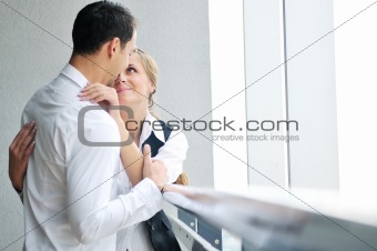 romantic happpy couple on balcony