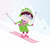 Skiing girl on snowy hill