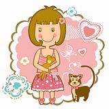 Girl and cat illustration