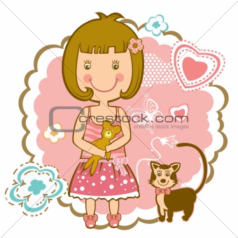 Girl and cat illustration