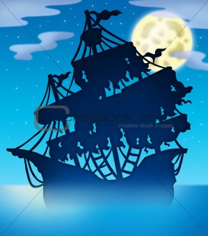 Mysterious ship silhouette at night