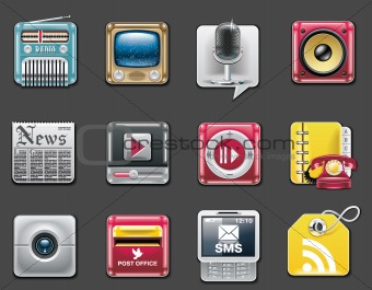 Vector universal square icons. Part 7. Media and communications (gray background)