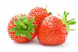 fresh strawberry fruits with green leaves