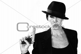 Woman with smoking gun