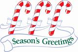 Season's Greetings with candy canes, ribbon and dollar signs