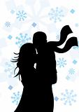 Silhouette of couple on winter background