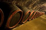 Row of Wine barrels in winery cellar
