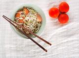 malaysian chinese fried bean sprout with tomatoes