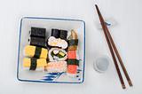 Varieties of sushi set on a plate