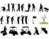 Silhouettes of Men playing golf with golf ball