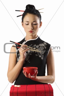 chinese girl and oriental food