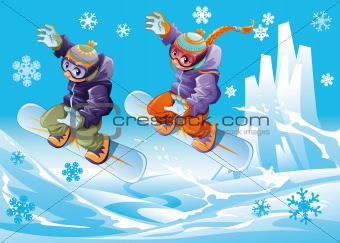 Snowboarding together.