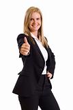 business woman showing thumbs up