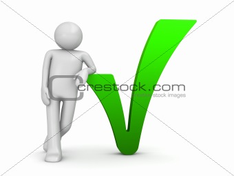 Check this out series (3d character standing near green check sign)