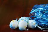 Blue Easter eggs and ribbon