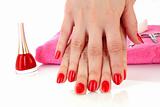 Two hands with the red manicure, isolated