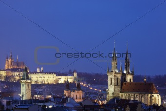  prague - spires of the old town and hradcany castle at dusk